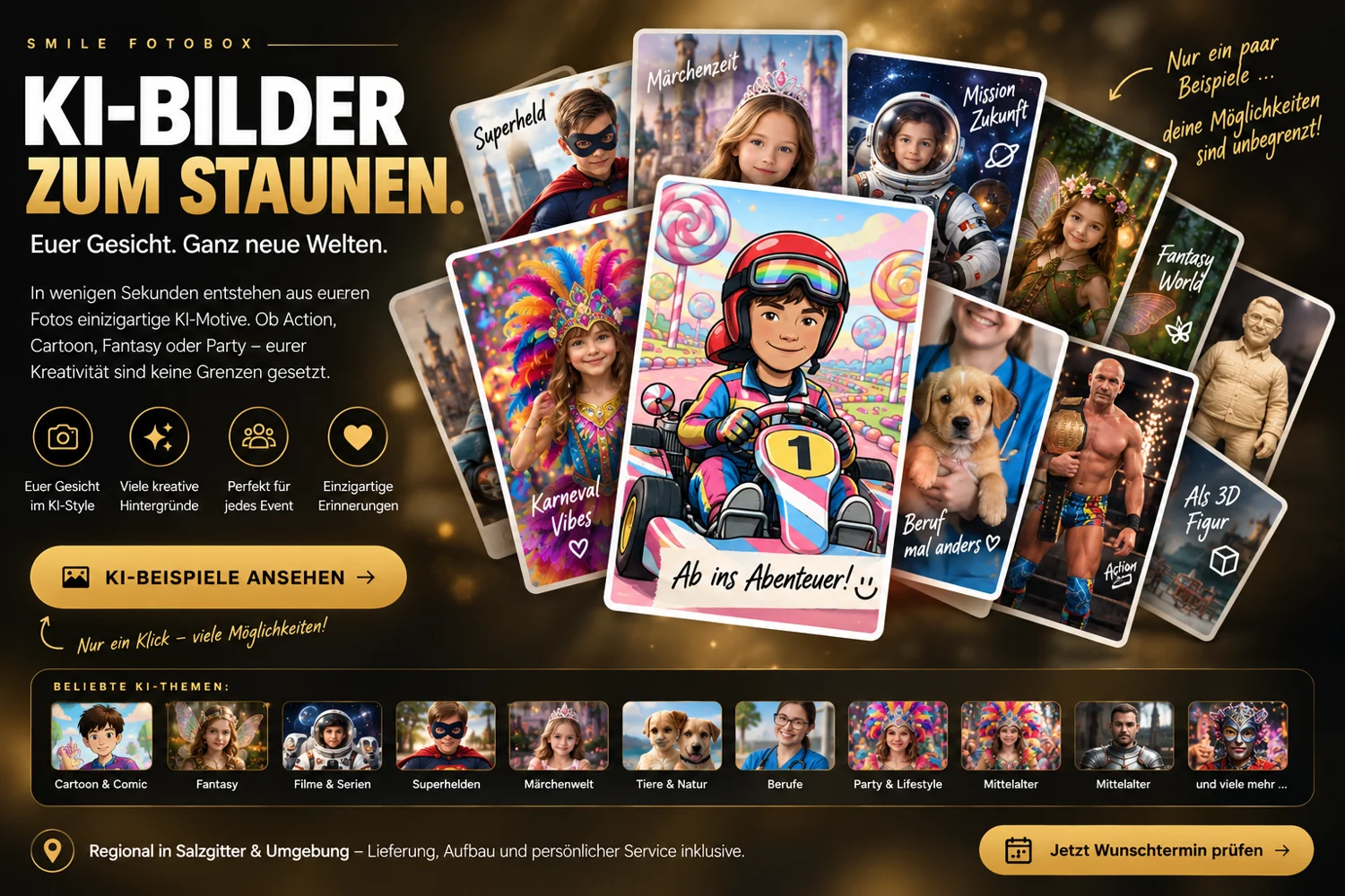 Beispielhafte KI-Fotowelten für Kindergeburtstage